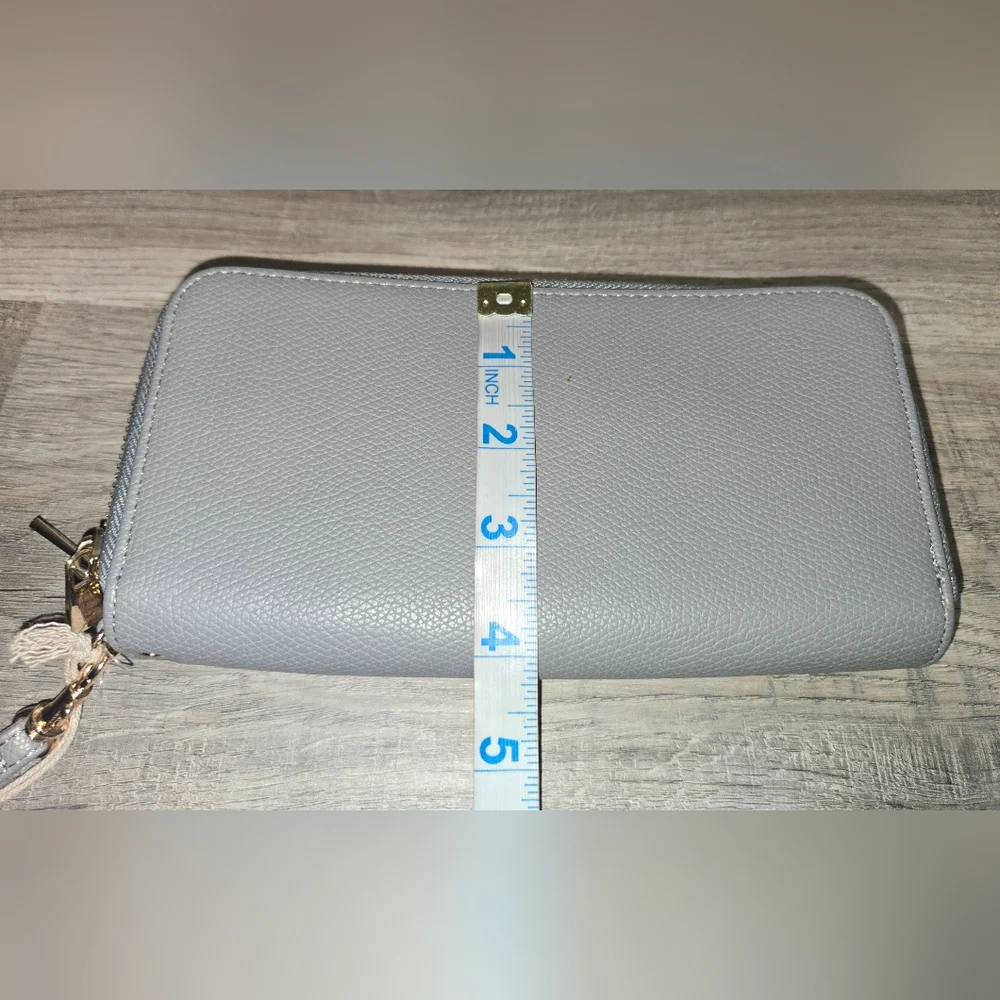 Gray Wrislet Wallet With Strap, 2 Zippered Sections, Card Slots & Coin Storage